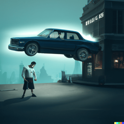 a man levitate a big car with his mind power