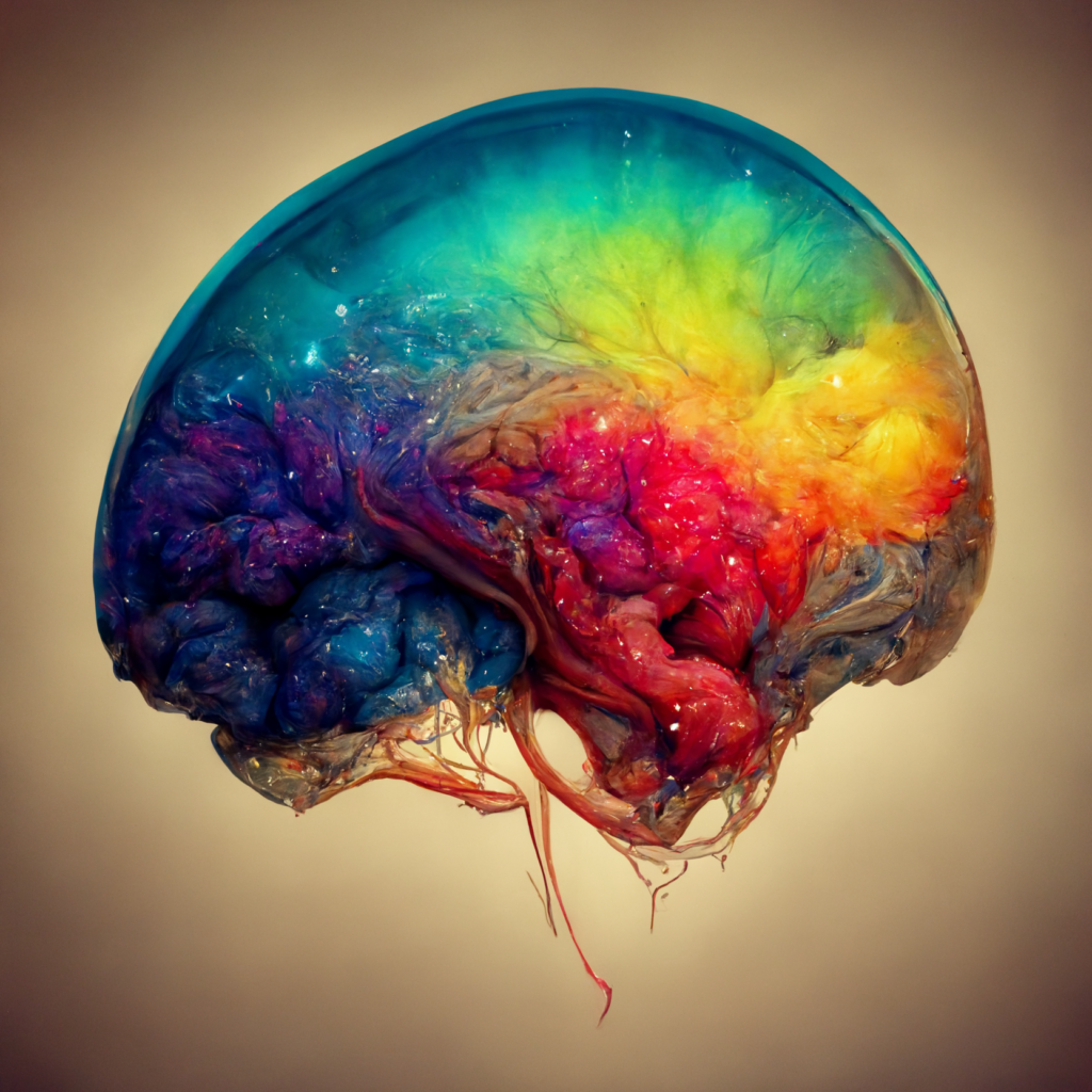 a human brain in a wonderfully colourful universe