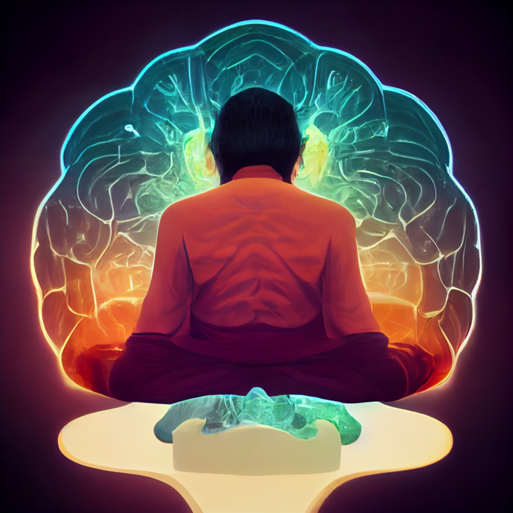 man meditation inside a brain
