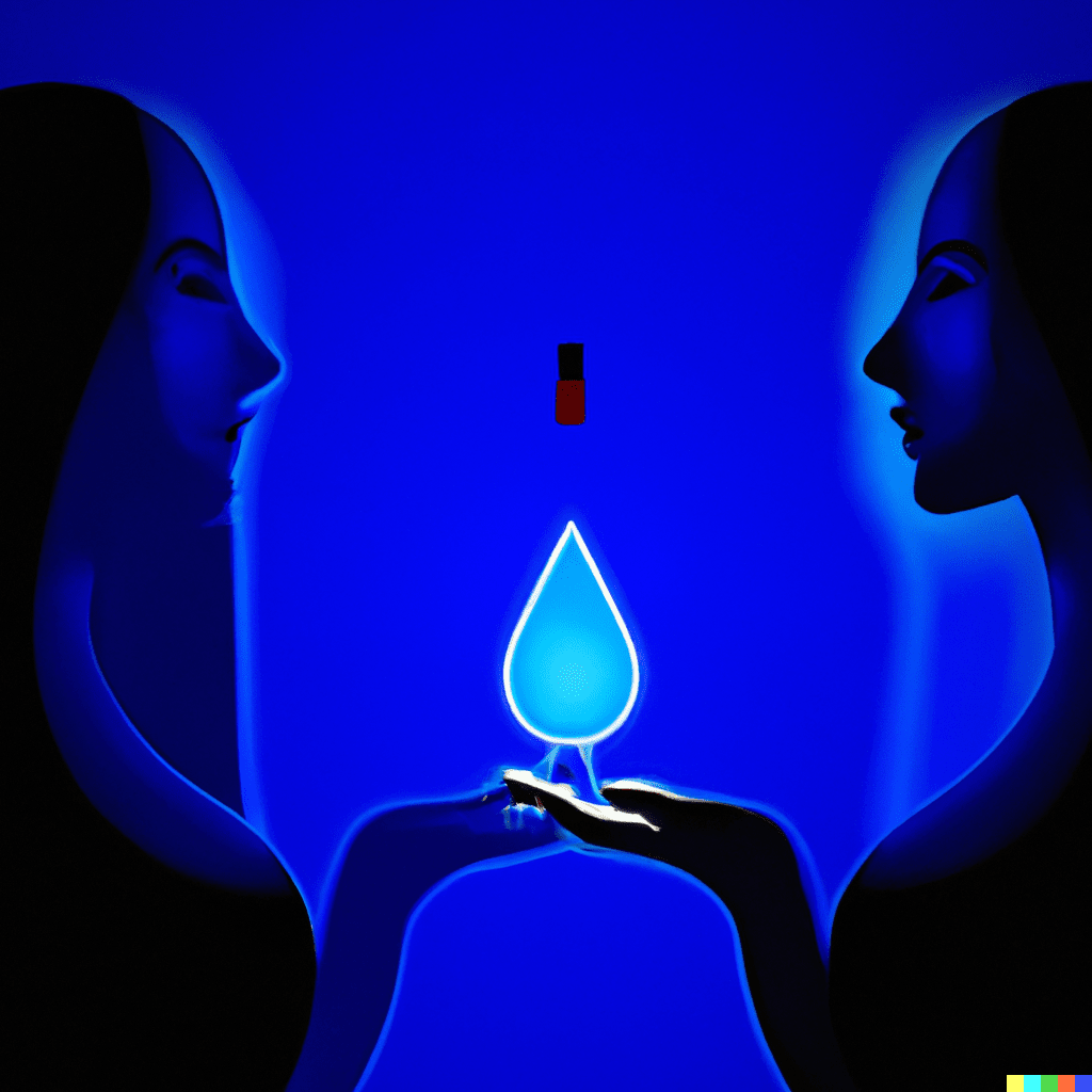 one person gives a drop of energy to another person, digital art